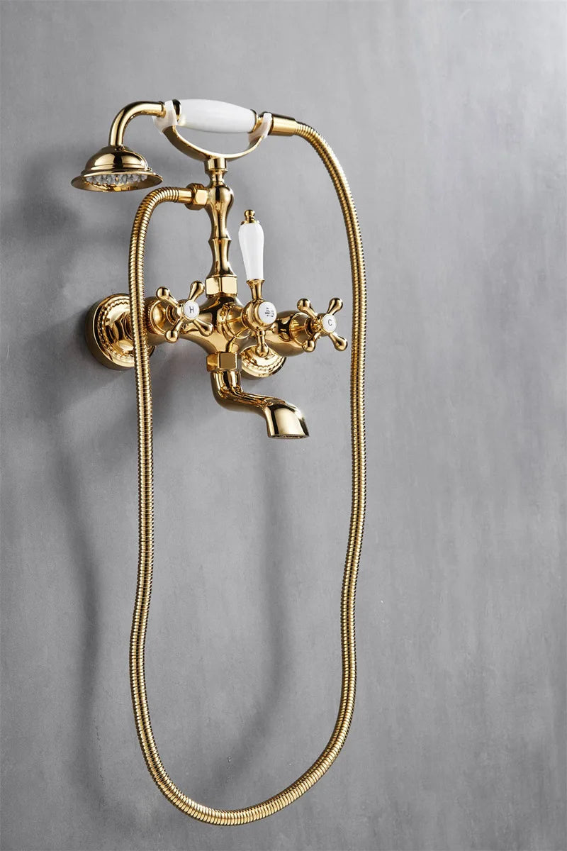 Bathroom Bathtub Faucet Wall Mounted Classical Style Brass