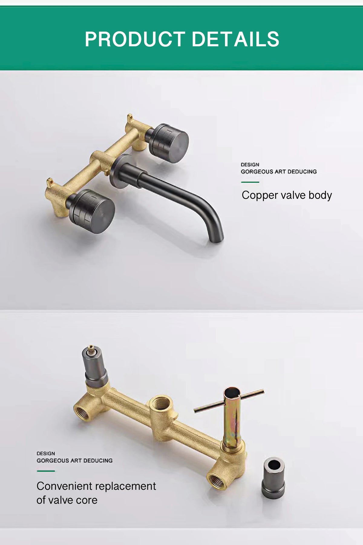 Luxury Black Bathroom Concealed Faucet Wall-Mounted Design Double