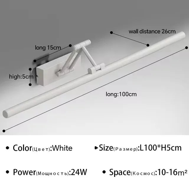Modern Bathroom Mirror Wall Lamp Foldable Black/White Bedroom