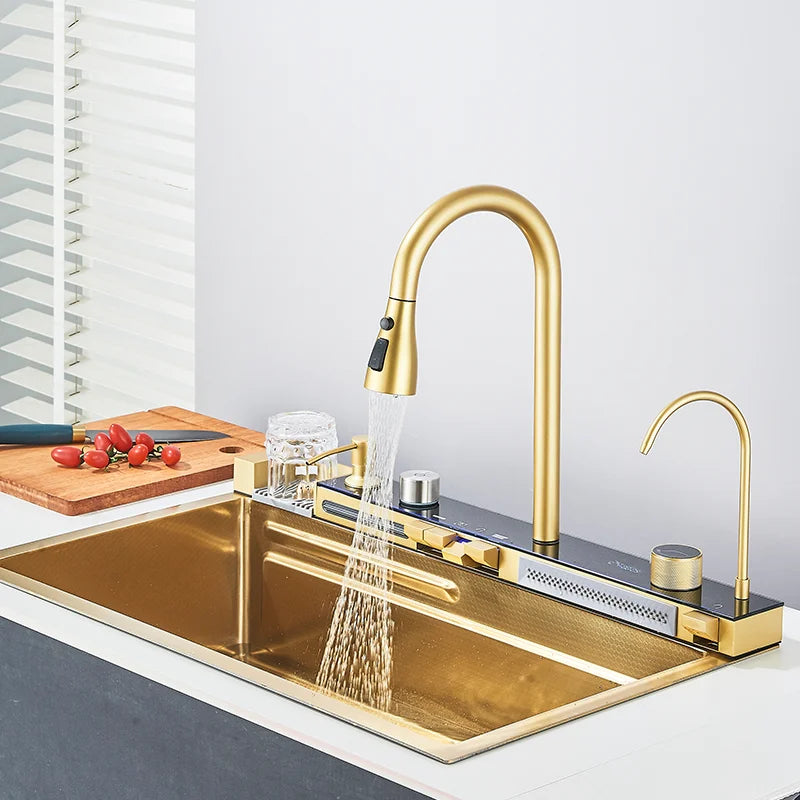 Brushed Gold 304 Stainless Steel Waterfall Style Modern