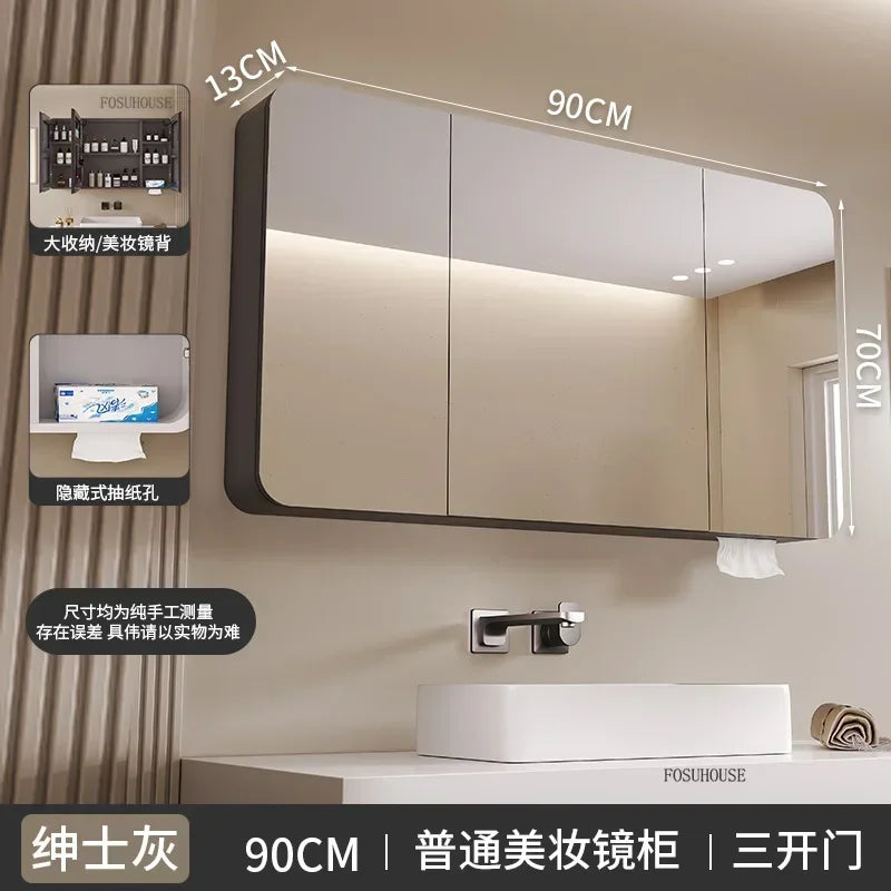 Minimalist Modern Arc-Shaped Smart Bathroom Mirror Cabinets