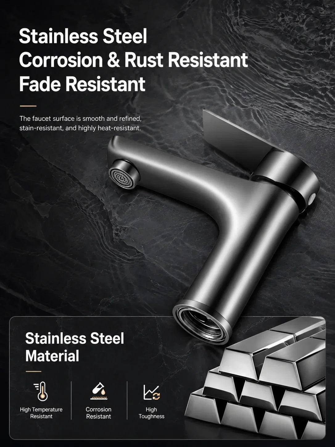 304 Stainless Steel Bathroom Sink Faucet Cold Mixer
