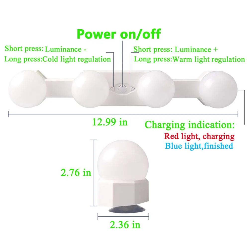 Led Makeup Mirror Light Suction Cup Cordless Bathroom