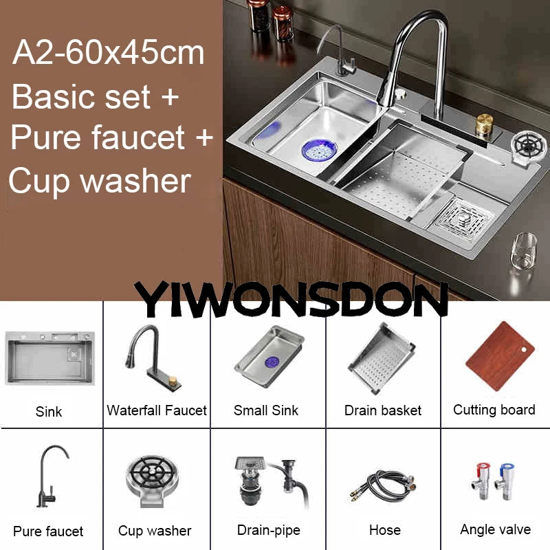 Brushed Nano Sink Waterfall Faucet Large Bowl Cup