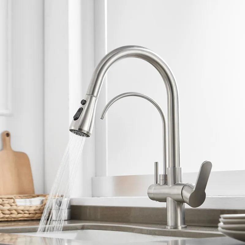 Brushed Nickel Pull Out Filter Faucets Quality Brass