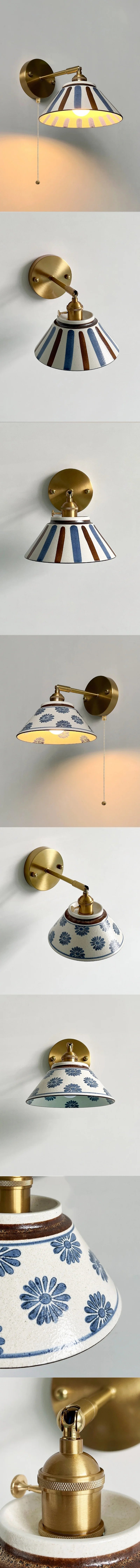 Iwhd Striped Ceramic Led Wall Lamps Bedroom Copper