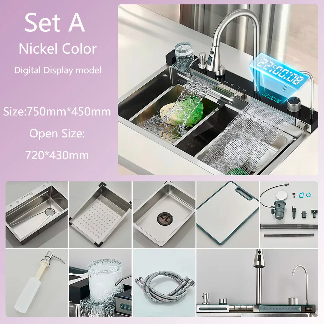 304 Stainless Steel Waterfall Sink Large Slot Integrated