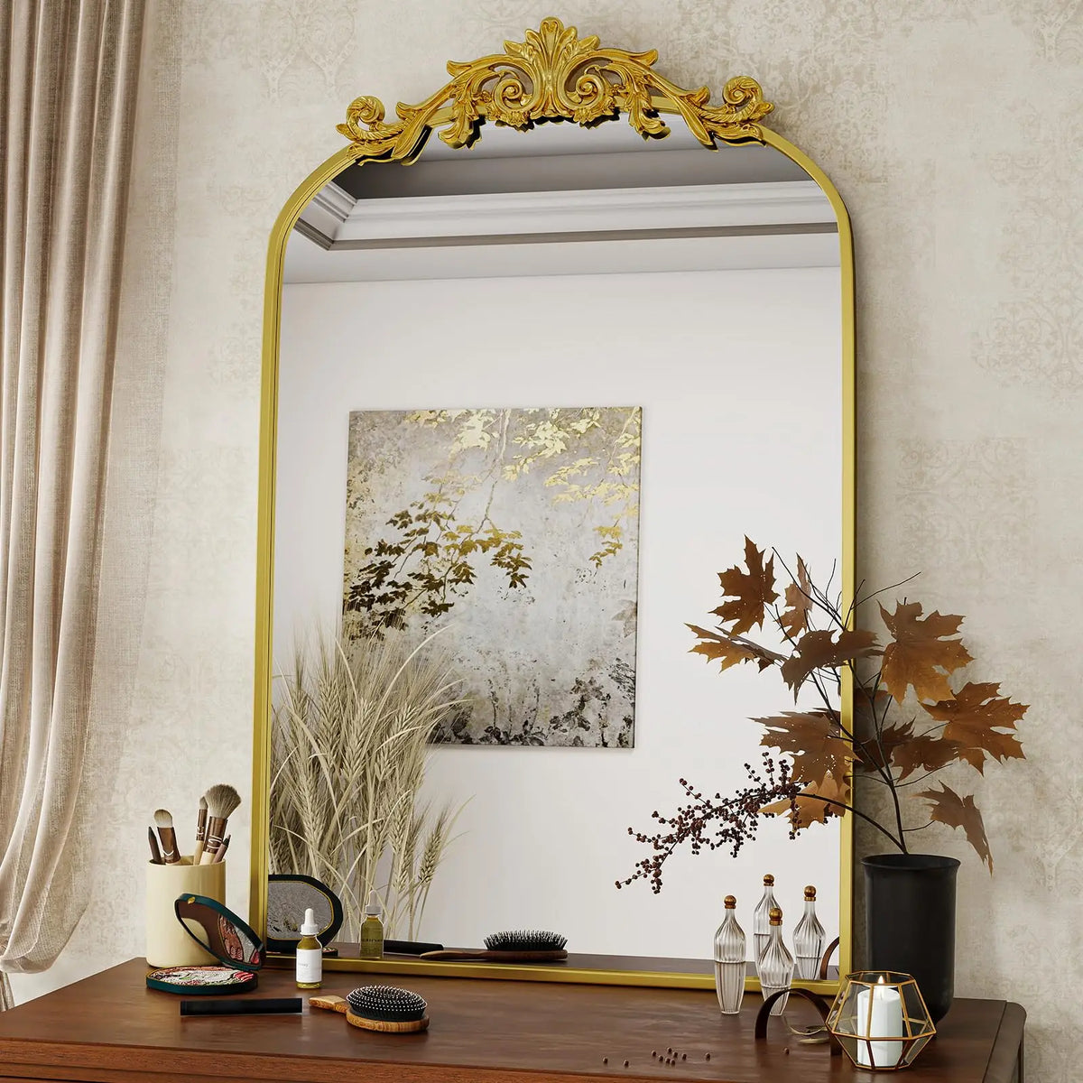 Beautypeak Vanity Wall Mirror Decorative Vintage Arch Bathroom