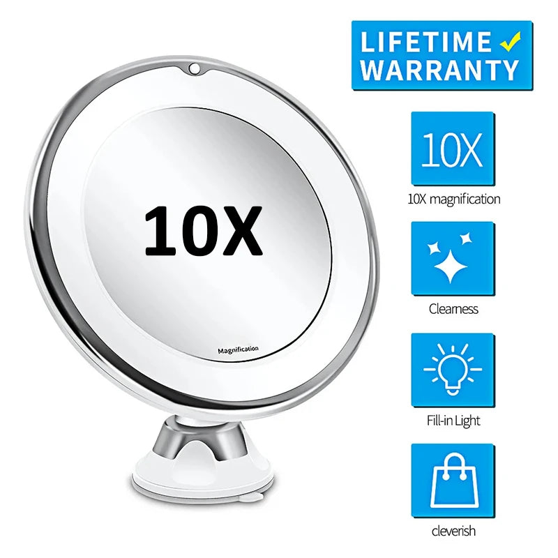 10x Magnifying Led Vanity Mirror Touch Screen Sucker