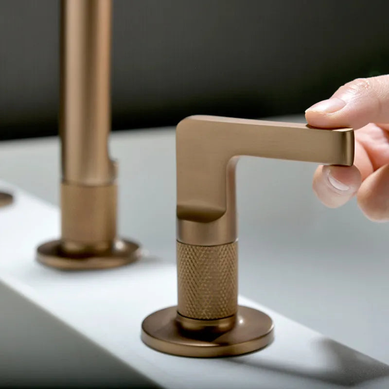Brushed Rose Gold Widespread Basin Faucet Total Brass