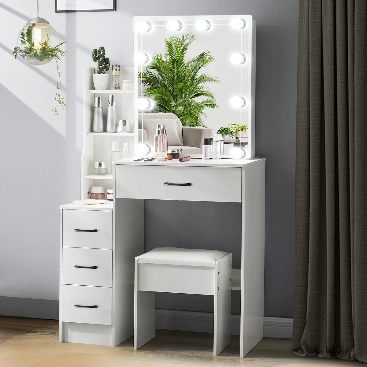 Makeup Vanity Dressing Table Sliding Mirror 10 Led