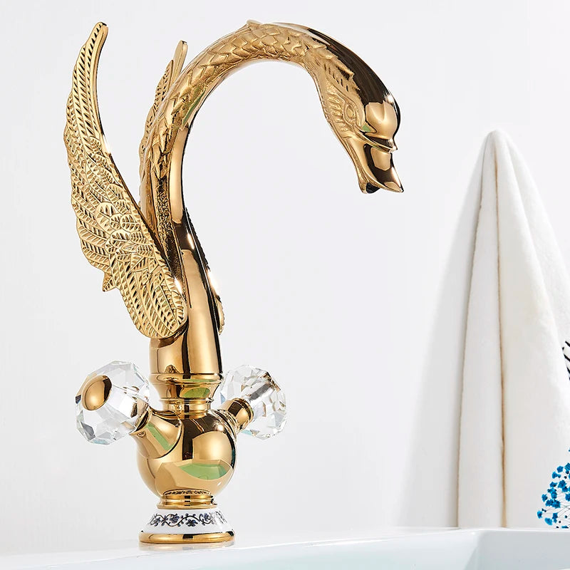 Brass Gold Black Swan Basin Faucet Deck Mounted