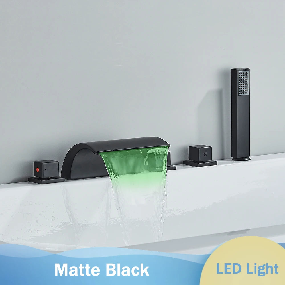 Bronze Black Waterfall Bathtub Faucet Led Light Bathtub