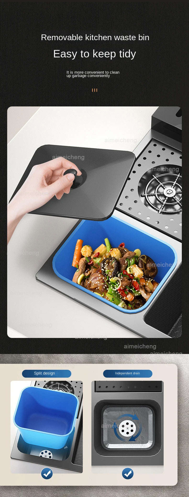 Stainless Steel Sink Waterfall Trash Can Cup Wash