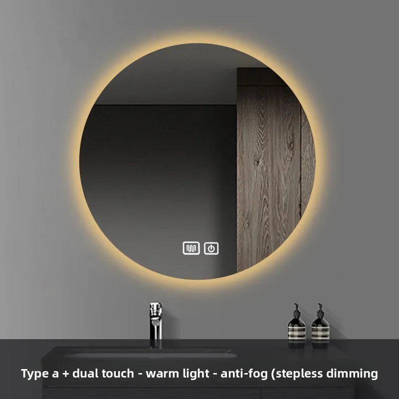 Round Smart Bathroom Mirror Wall-Mounted Led Light Touch