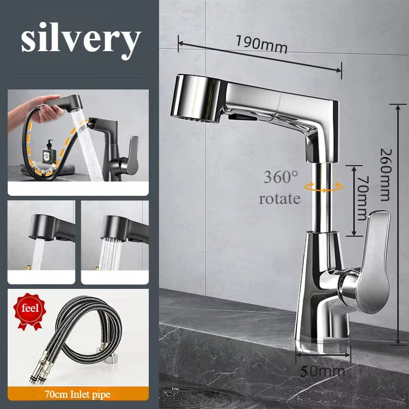 Basin Faucet Bathroom Pull Out Lift Mixer Tap