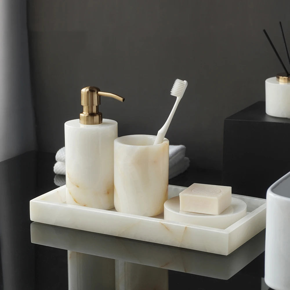 White Onyx Natural Marble Bathroom Elegant Soap Dispenser