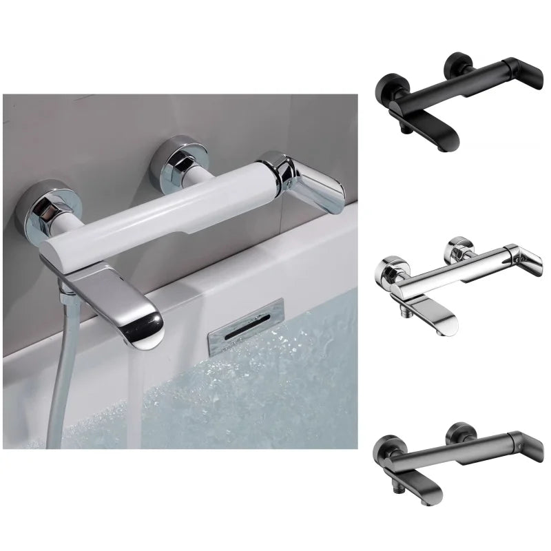 Brass Wall-Mounted Shower Faucet Handle Tap White Chrome