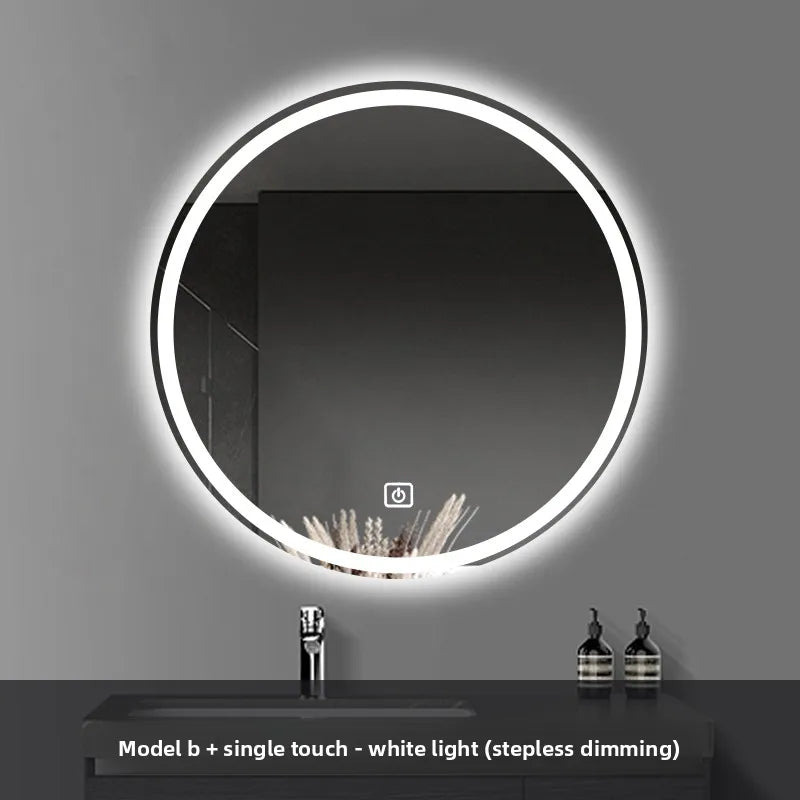 Round Smart Bathroom Mirror Wall-Mounted Led Light Touch