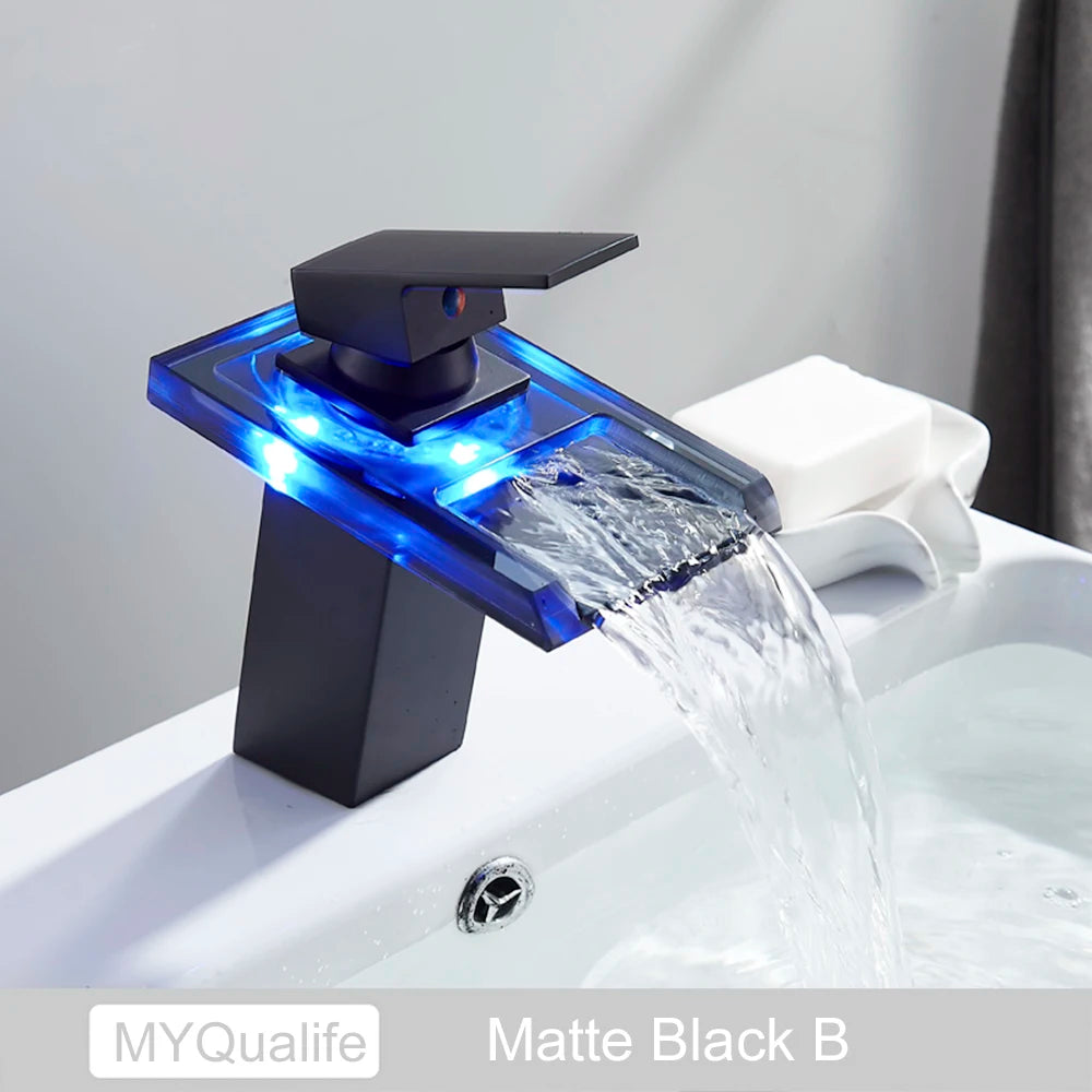 Luxury Led Color Changing Waterfall Basin Sink Faucet