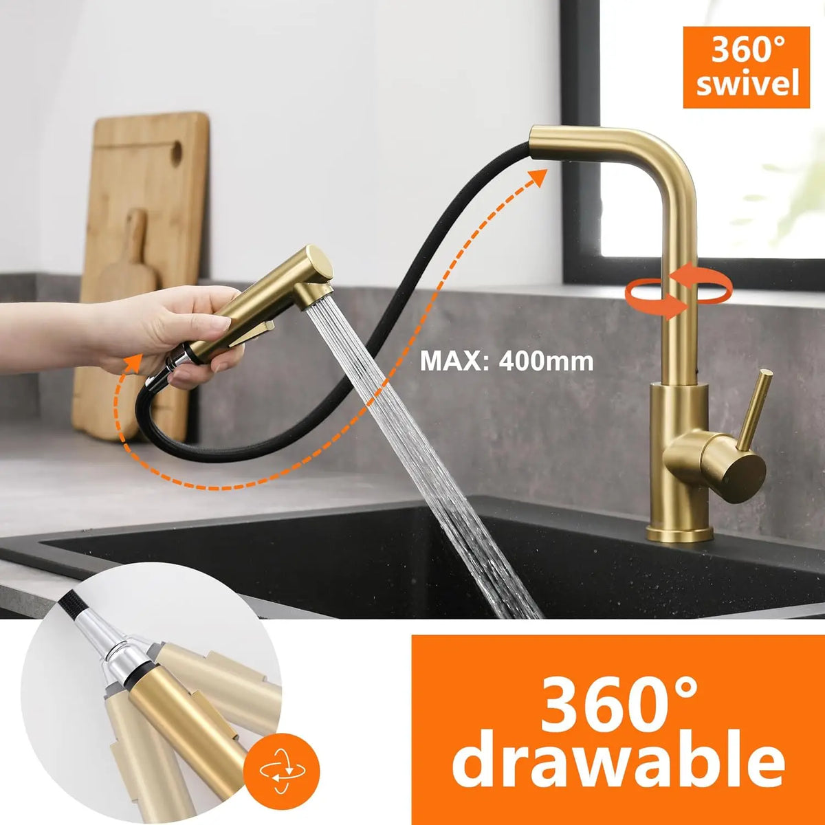 Brushed Gold Touch Sink Faucets Cold Pull Out