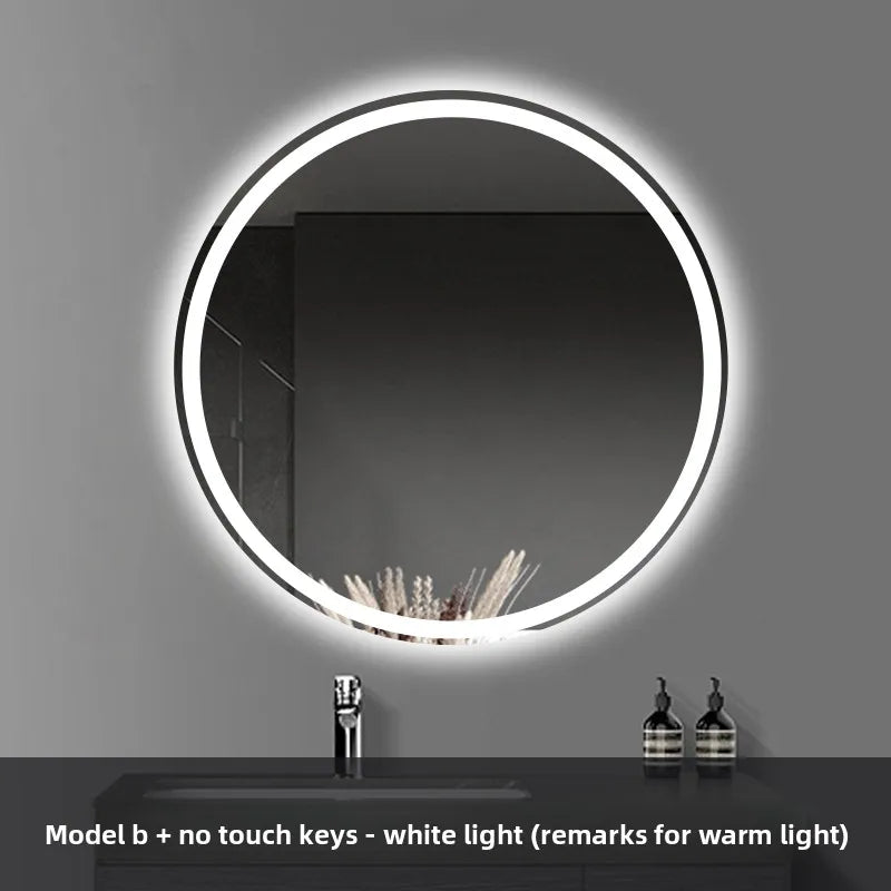 Round Smart Bathroom Mirror Wall-Mounted Led Light Touch