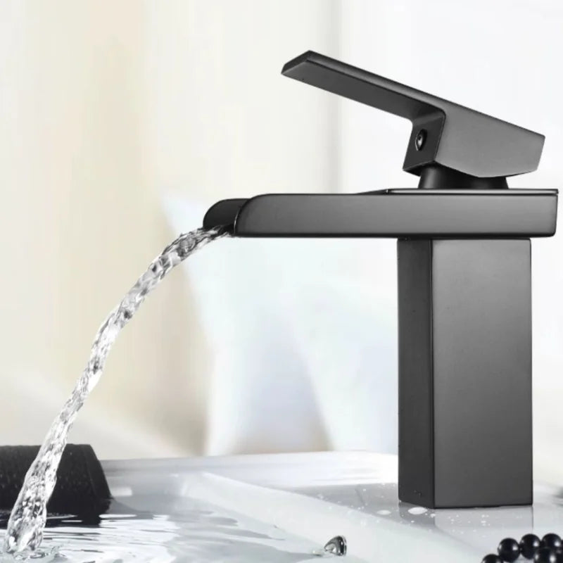 Modern Black Stainless Steel High-Low Spout Waterfall Faucet