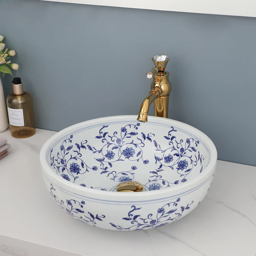 Zappo Bathroom Basin Sink Faucet Combo Ceramic Round