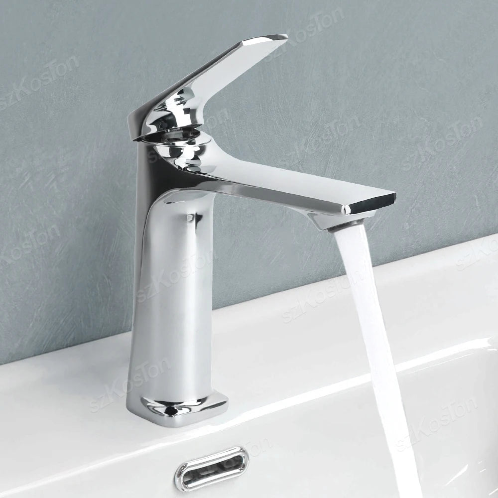 Brass Core Modern Bathroom Sink Faucet Handle Deck