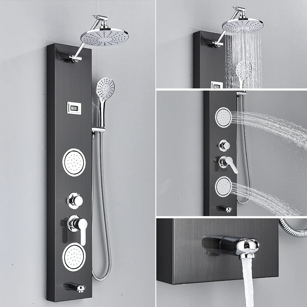 Black Shower Panel Column Big Screen Rain&Waterfall Shower