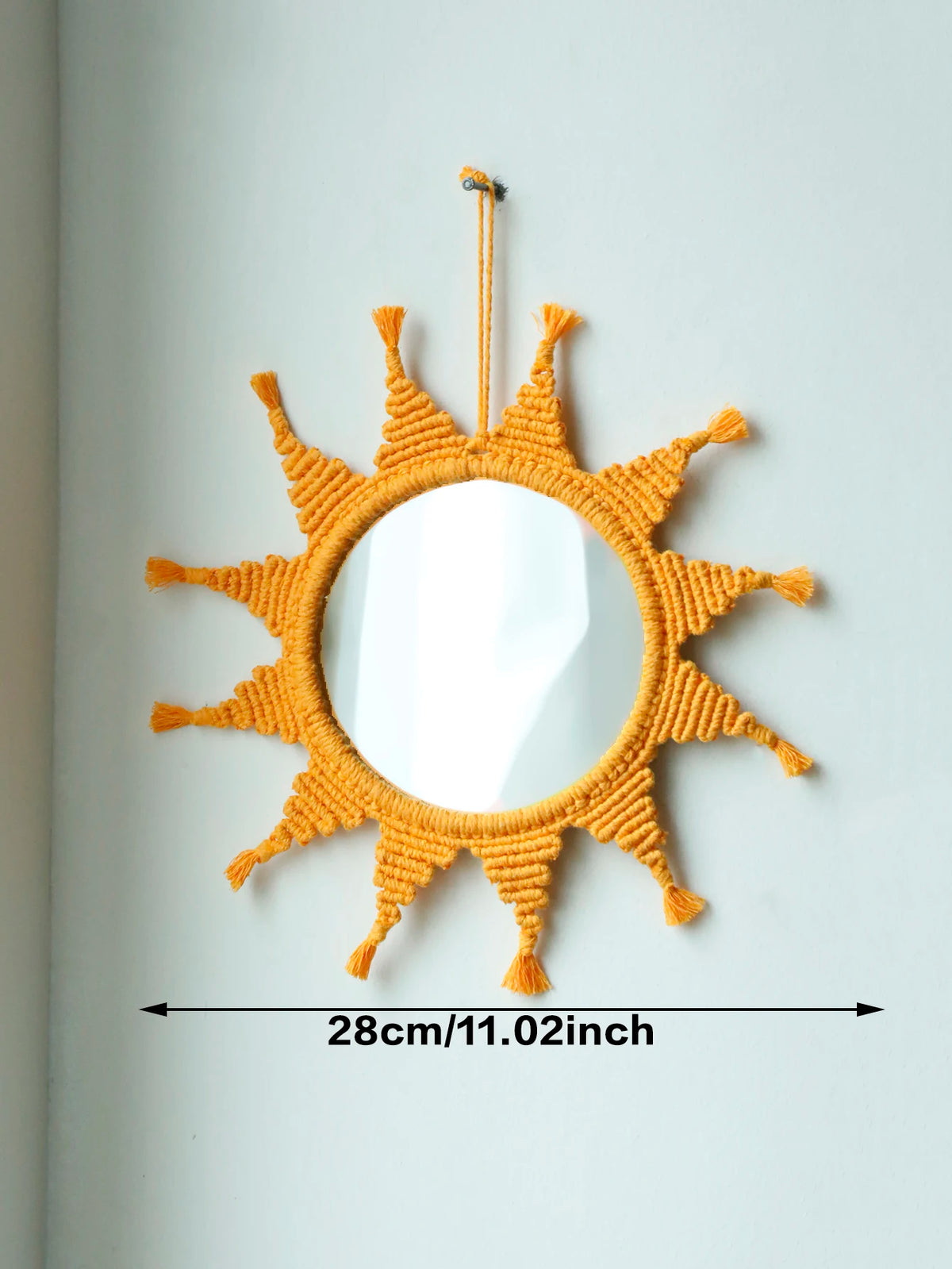Handmade Yellow Sun Wall Mirror Boho Macrame Wall
