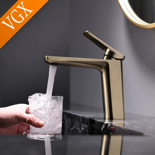 Vgx Brushed Gold Bathroom Faucets Square Basin Mixer