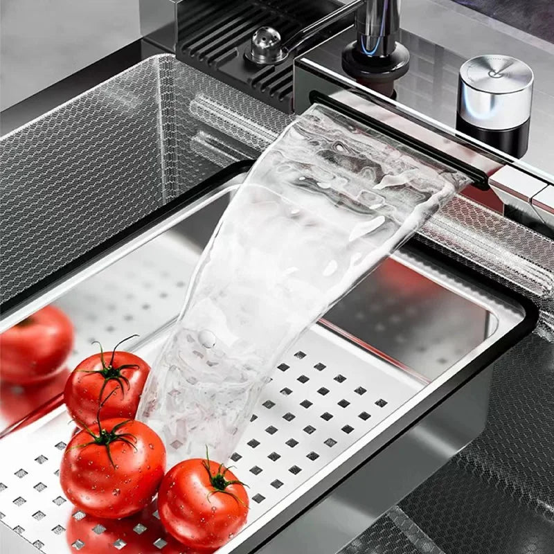 Silver Slot Stainless Steel Waterfall Sink Digital Display