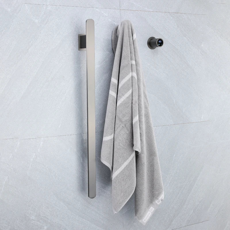 Gray Bathroom Towel Warmer Hidden Wires Electric Heated
