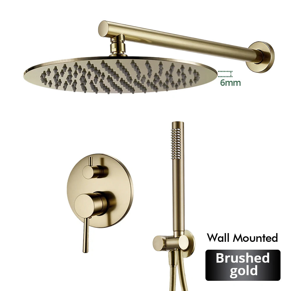 Brushed Stainless Steel Brass Built Installation Rain Shower