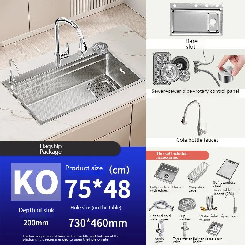 Drop In Sink 304 Stainless Steel Embossed Large