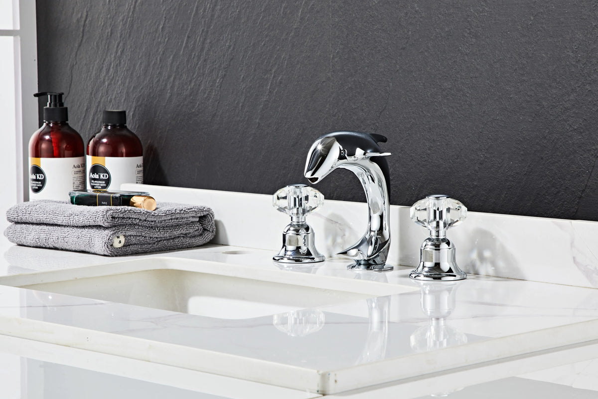 3pcs Golden Bathroom Basin Faucet Crystal Handle Widespread