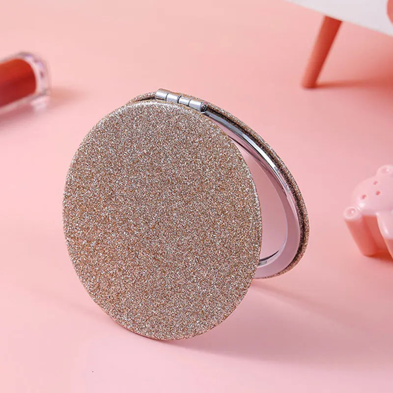 Glitter Round Folding Makeup Mirror Double Sided Pocket
