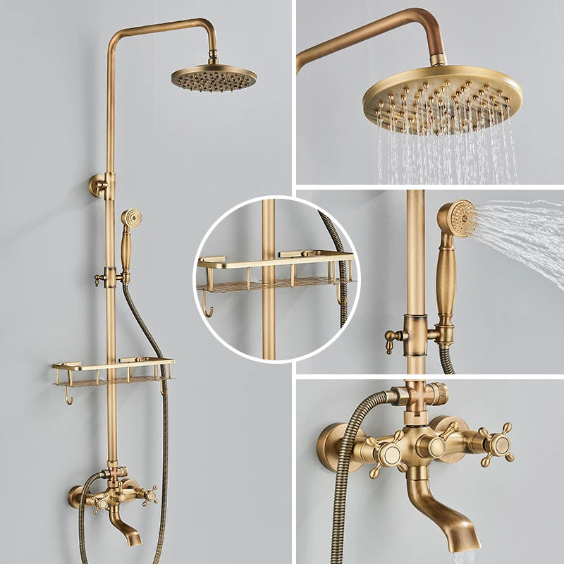 Quyanre Antique Brass Shower Faucets Wall Mount Antique