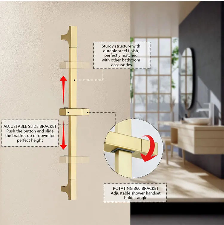 Wall Mounted Adjustable Slide Shower Bar Bathroom Shower