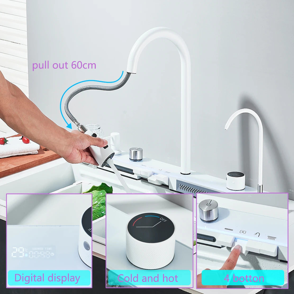 304 Stainless Steel Waterfall Sink Large Slot Integrated