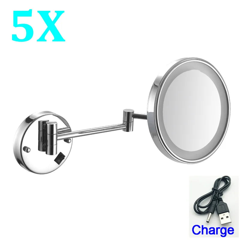 Brushed Gold Led Folding Bathroom Mirror Wall Mounted