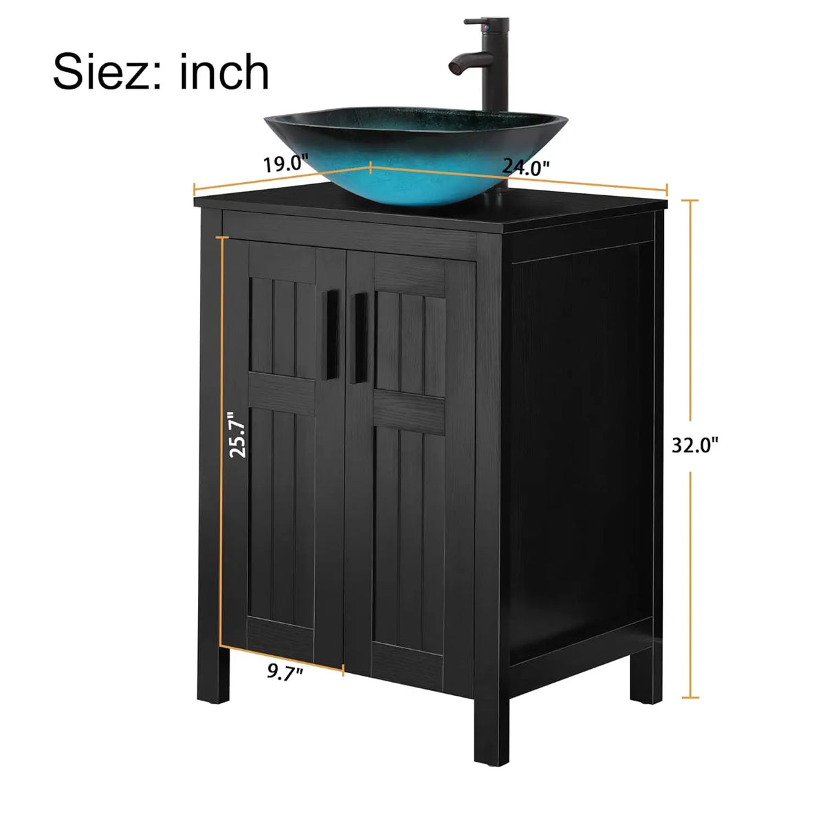Black 24 Bathroom Vanity Sink Combo Modern Vanity
