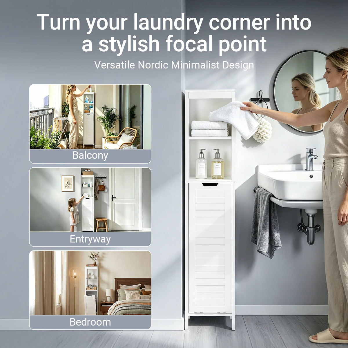 Sobuy Bzr123-W High Wardrobe Fold-Out Laundry Bag Bathroom
