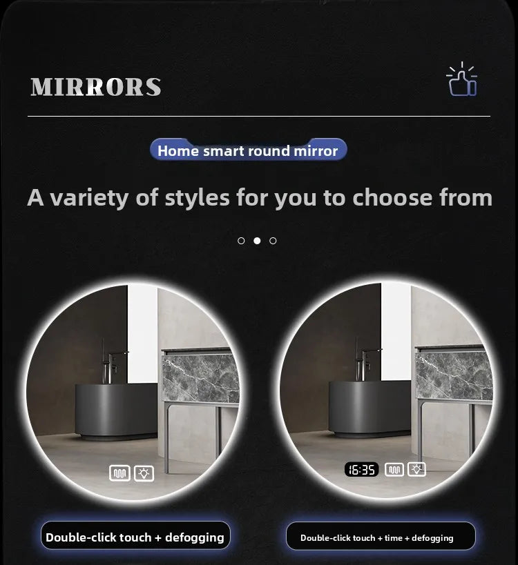 Round Smart Bathroom Mirror Wall-Mounted Led Light Touch
