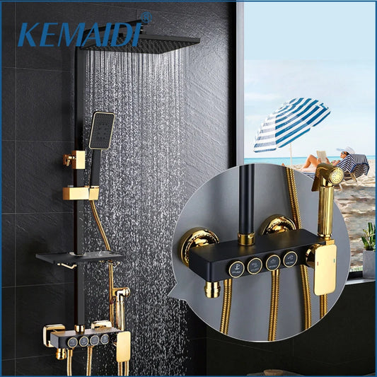 Kemaidi Black Gold Shower Faucet Bathtub 4-Way Mixer
