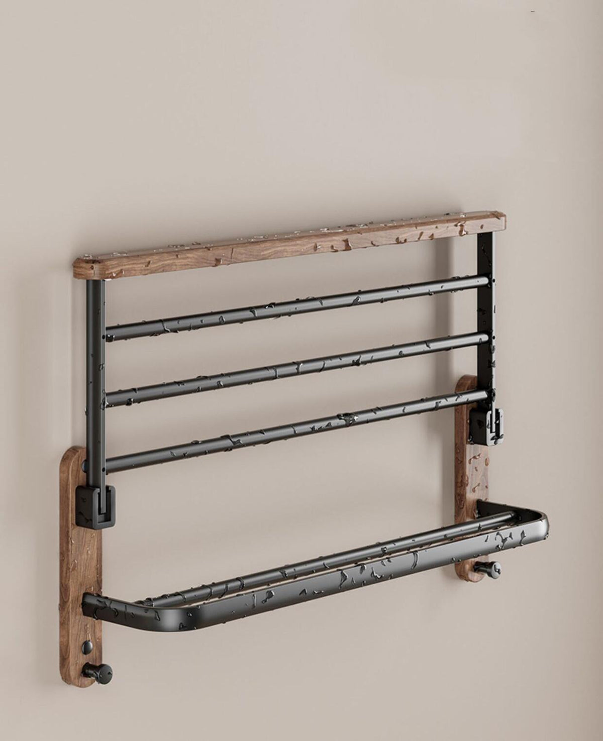 Walnut Wood Black Bathroom Hardware Bathroom Towel Rack