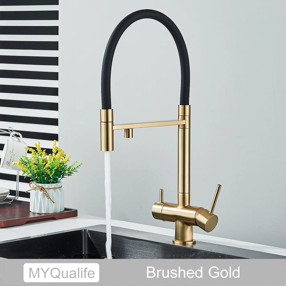 Black Filtered Faucet Pure Water Pull Out Brass