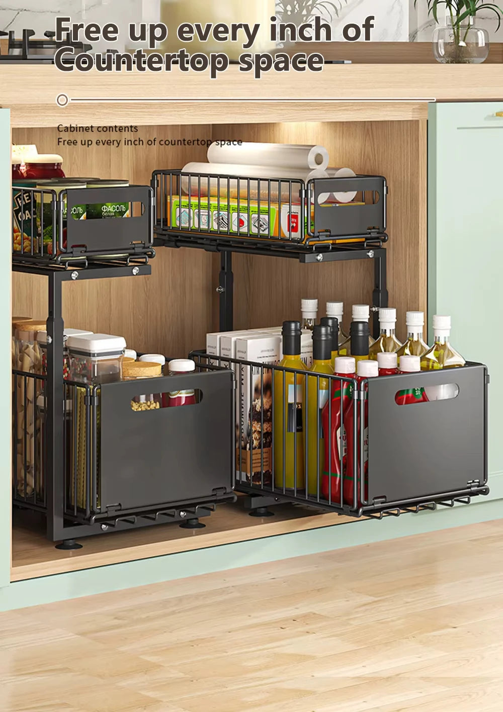 Layer Pull Out Cabinet Organizer Adjustable Storage Under-Sink