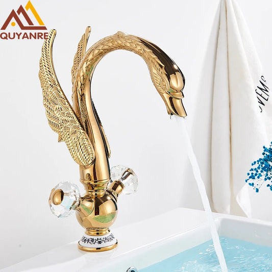 Brass Gold Black Swan Basin Faucet Deck Mounted